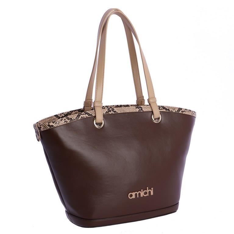 Bolso shopping con serpiente Amichi 7802 marrón lateral