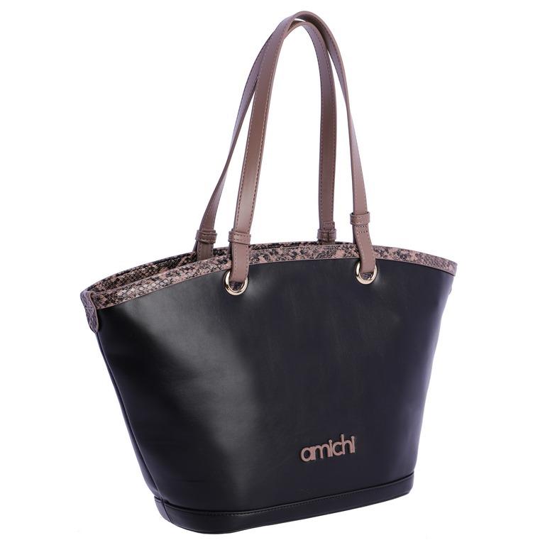 Bolso shopping con serpiente Amichi 7802 negro lateral