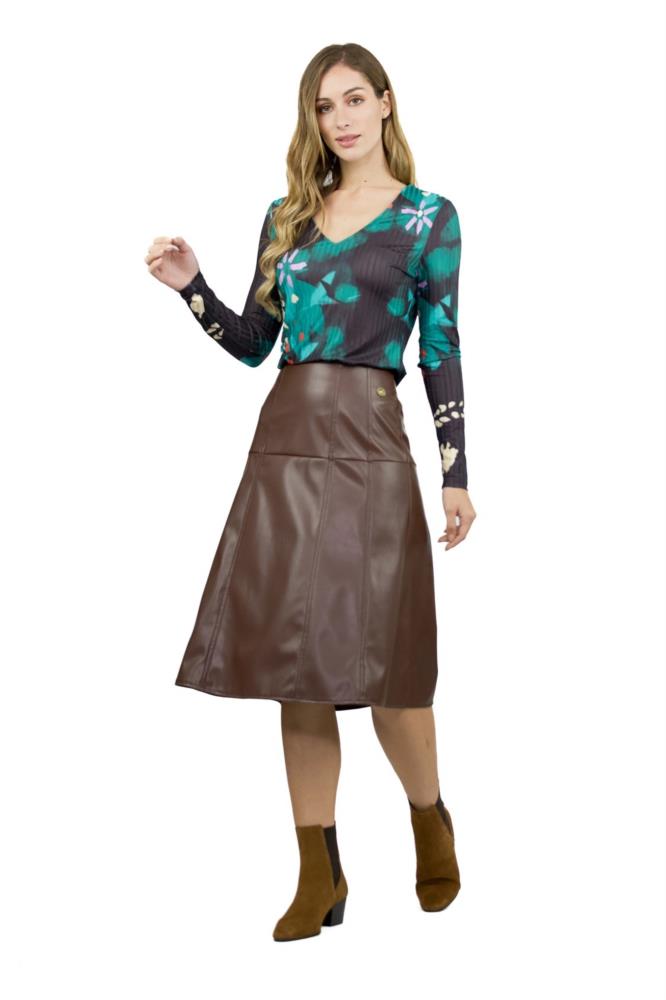 Falda midi polipiel Malalá Africa marron