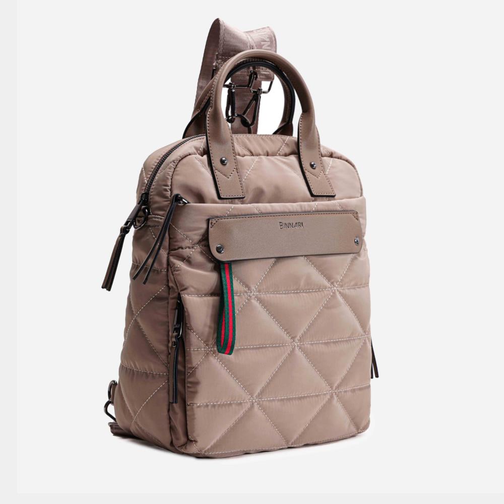 Bolso mochila nylon acolchado tiradores Binnari beige lateral