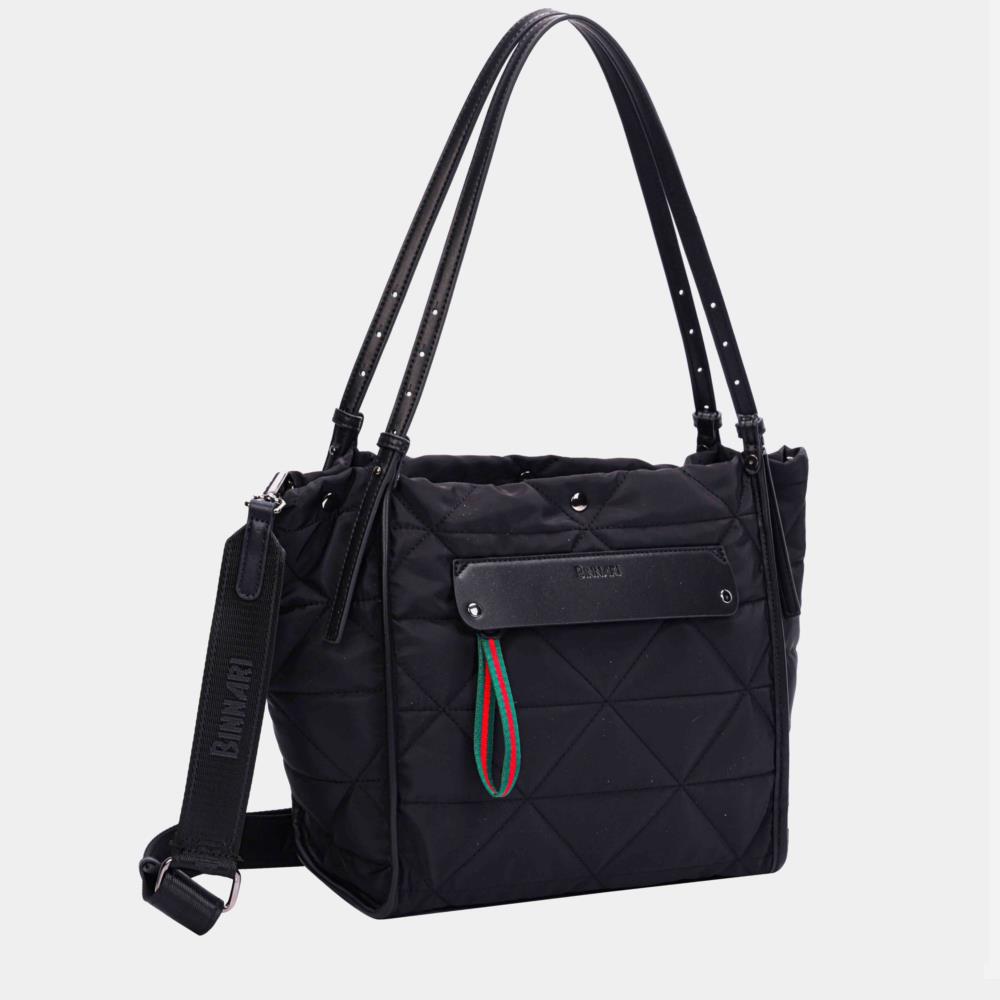 Bolso shopping nylon acolchado Binnari negro lateral