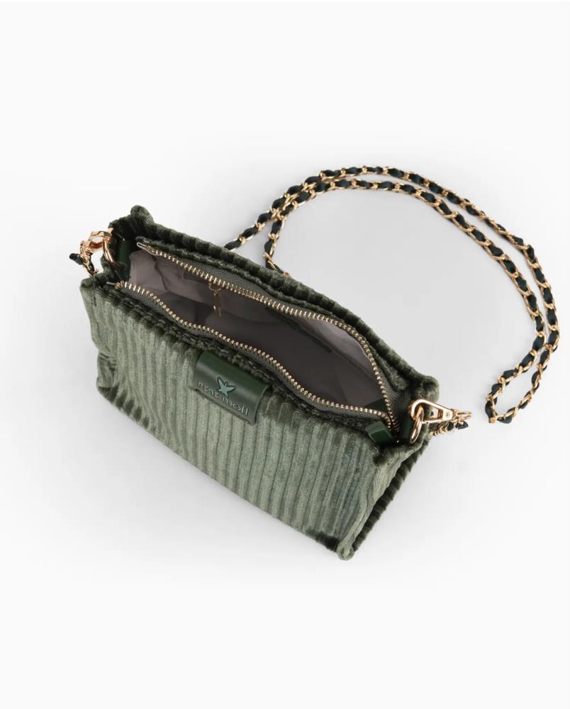 Bolso bandolera terciopelo Pepe Moll Velvet verde abierto