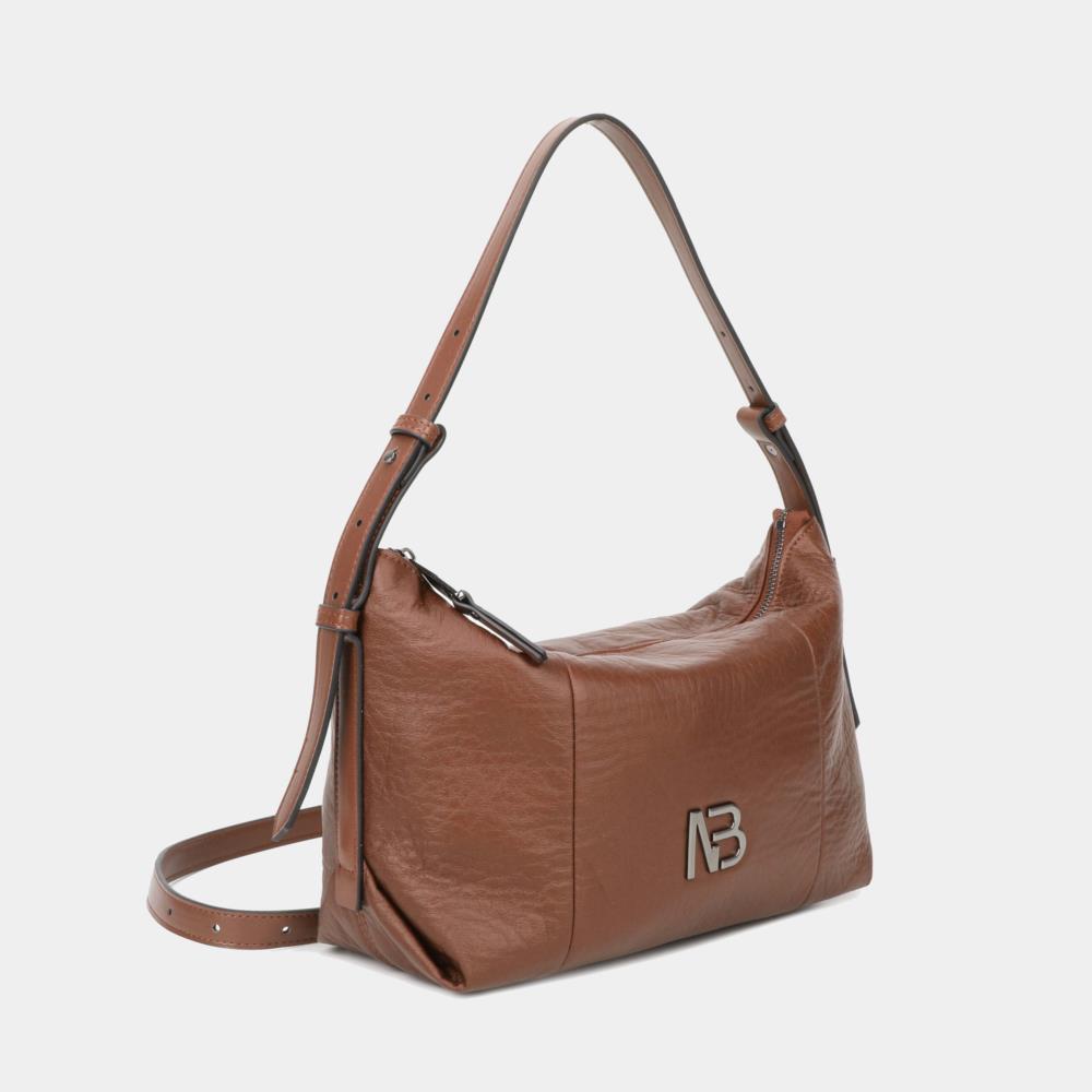 Bolso bandolera agondolado soft Binnari Marbella tabaco lateral